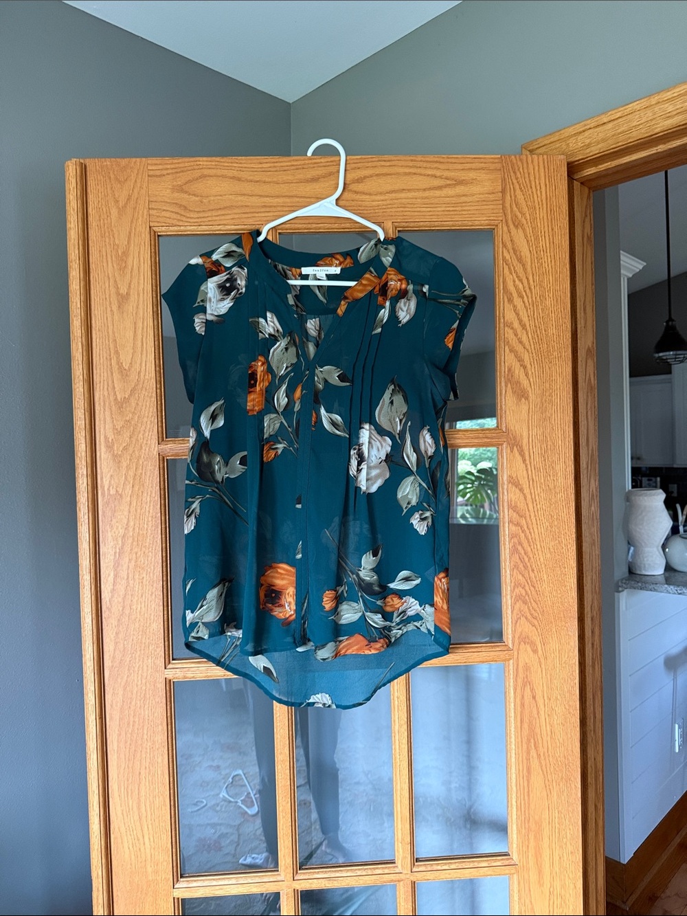 fun 2 fun Teal Floral Cap-Sleeve Blouse